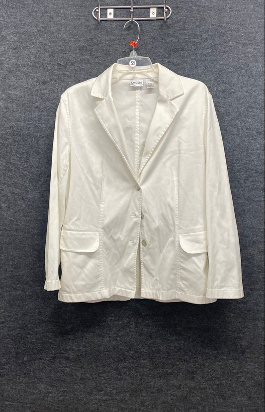 Chico's Women's White Cotton Stretch Single Breasted Blazer Jacket Size 1