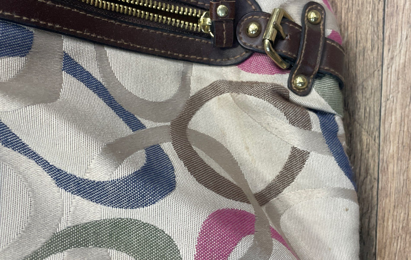 Rosetti Multi-Color Signature Link Print Canvas Shoulder Bag Triple Compartment