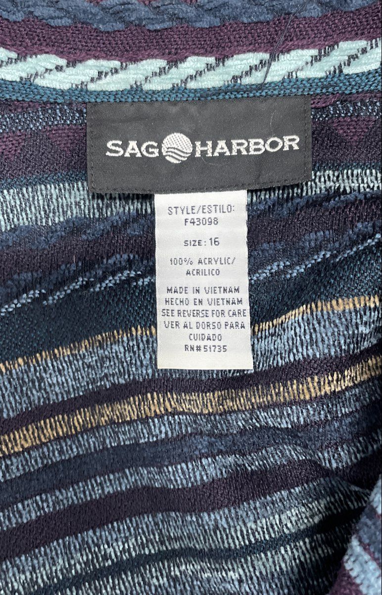 Sag Harbor Women's Blue Multicolor Striped Southwestern Knit Jacket Sz 16