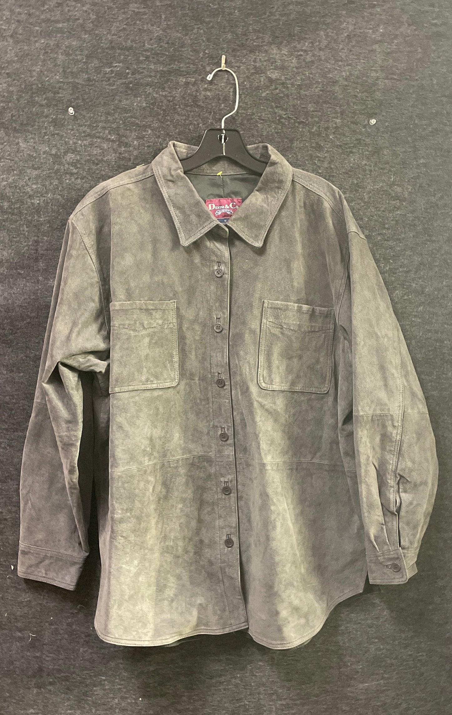Vintage Denim & Co Gray 100% Leather Suede Button Down Shirt Jacket Sz 1X