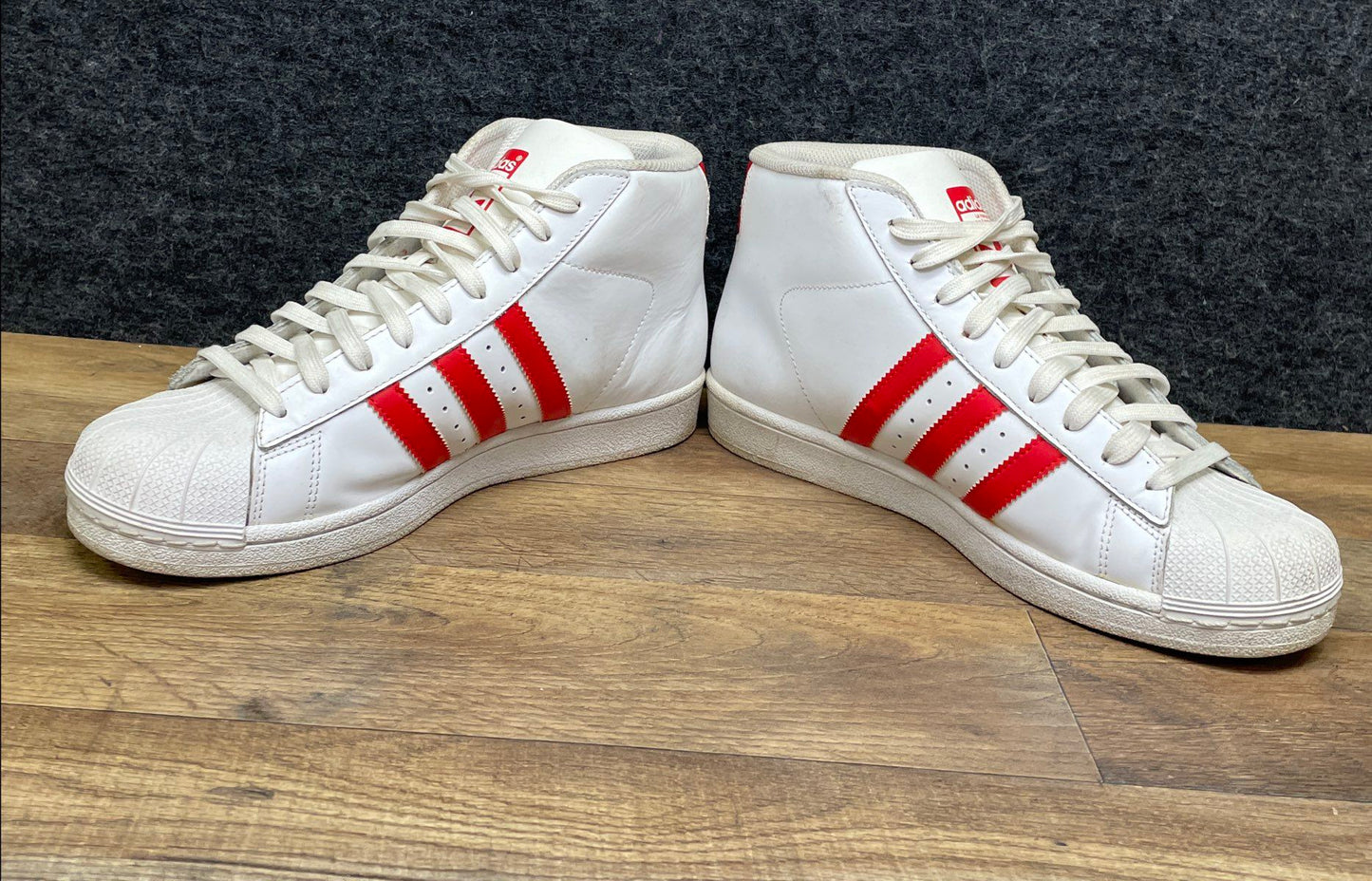 Adidas Pro Model White Red Leather Shell Toe Mid Top Sneakers Size 8