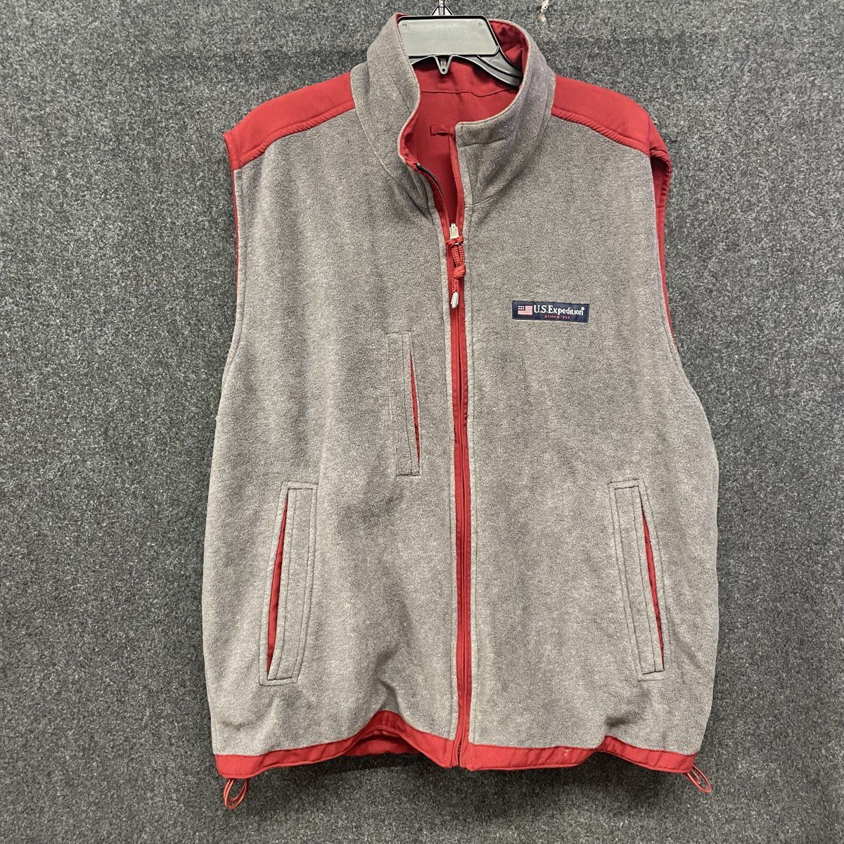 U.S. Expedition Men's Red Grey Reversible Fleece Lined Full Zip Vest Sz L