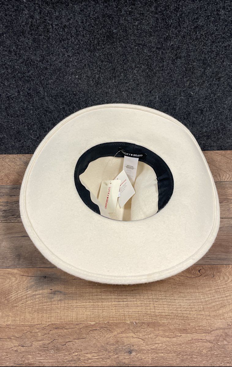 Lucky Brand Women's Wide Brim Fedora Hat Cream Ivory Braided Cord Band NWT OS