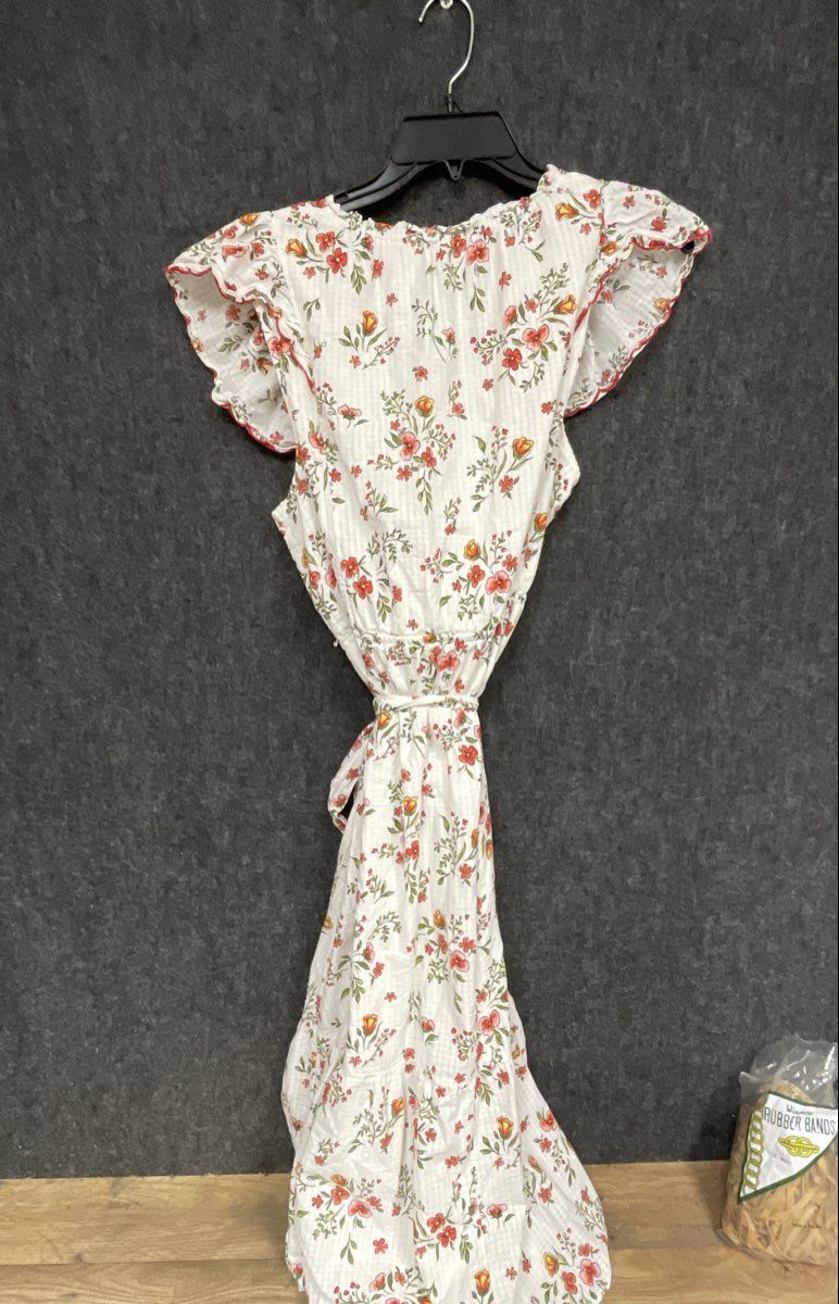 LC Lauren Conrad Women's White Floral Flutter Sleeve Tie Waist Dress Sz 1X