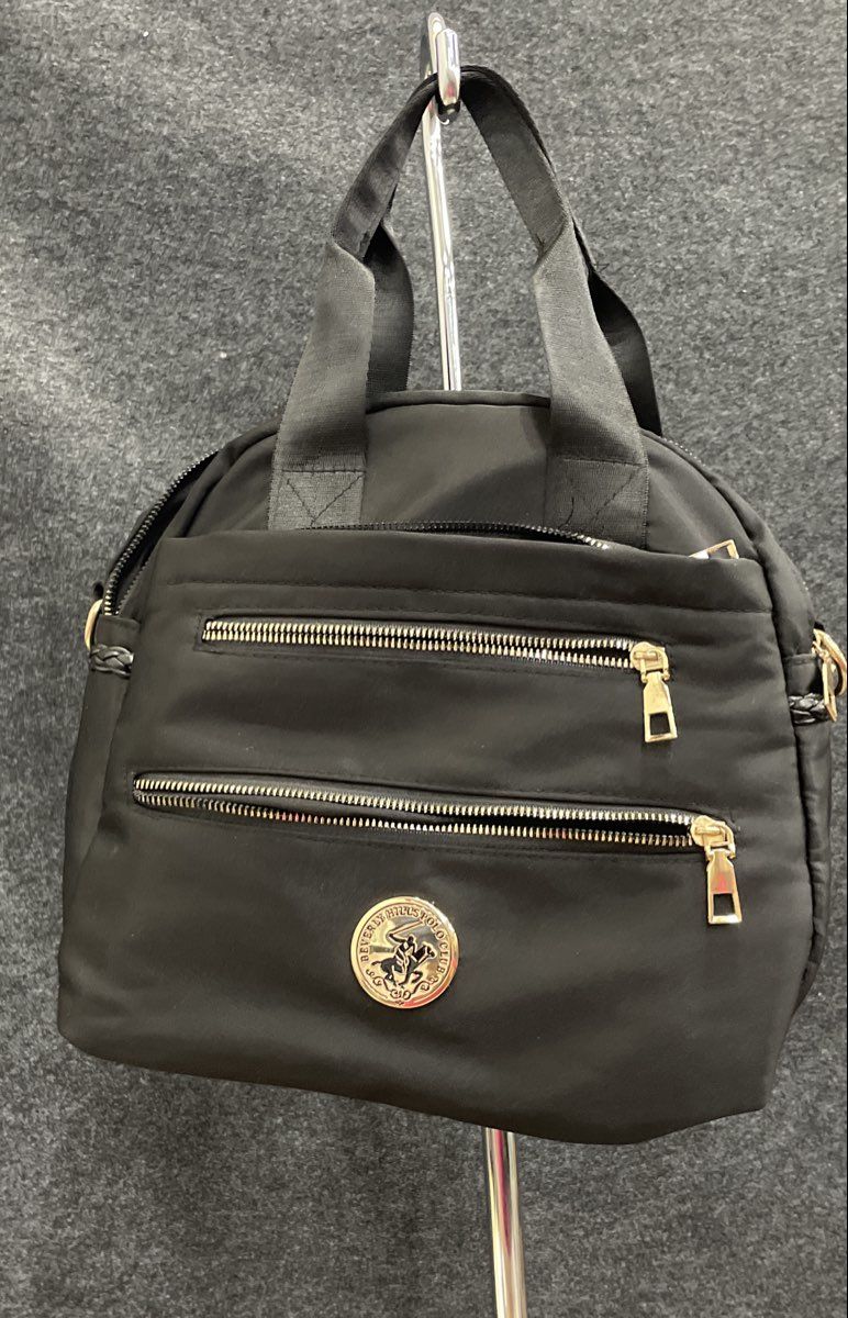 Beverly Hills Polo Club Black Nylon Handbag Tote Gold Hardware