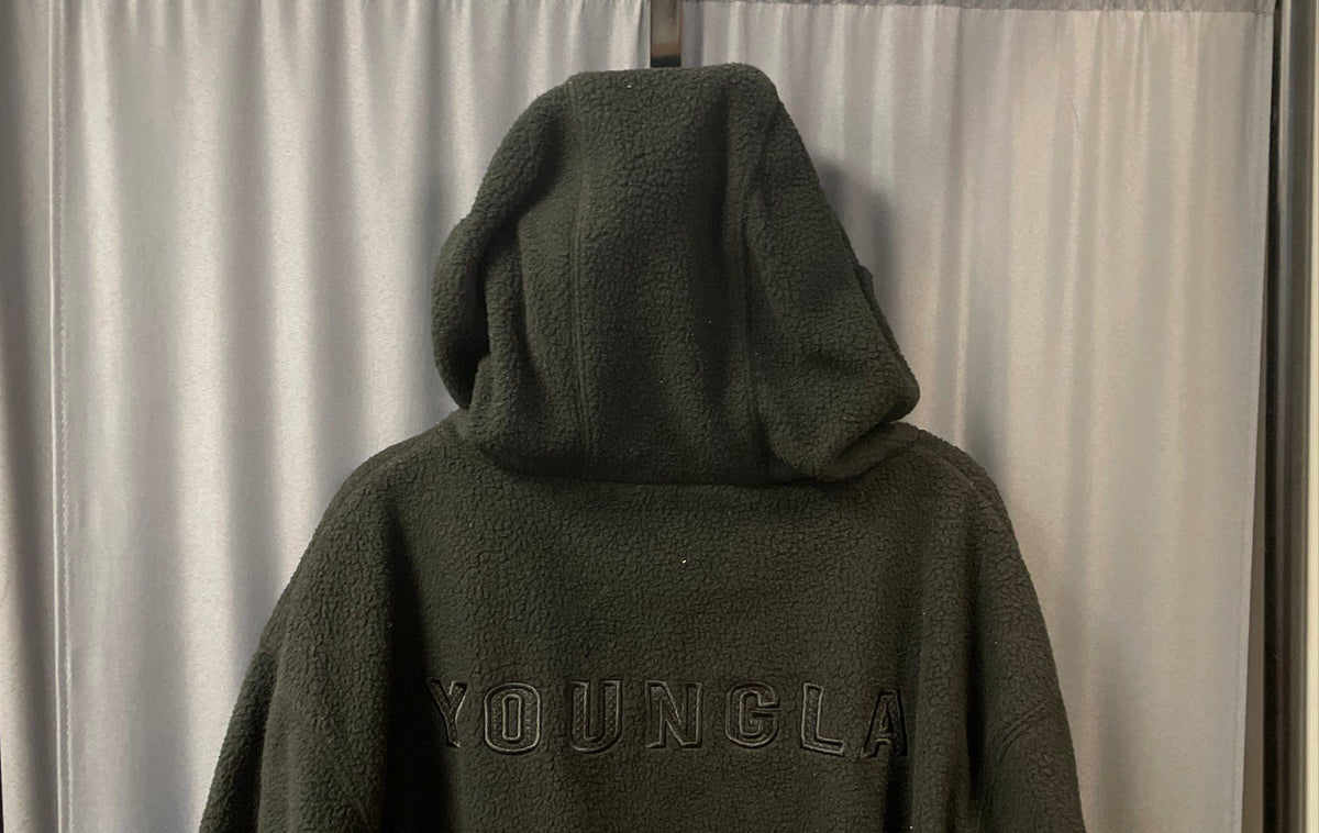 YoungLA Men's Black Sherpa Fleece Pullover Hoodie Embroidered Back Logo Sz XXL