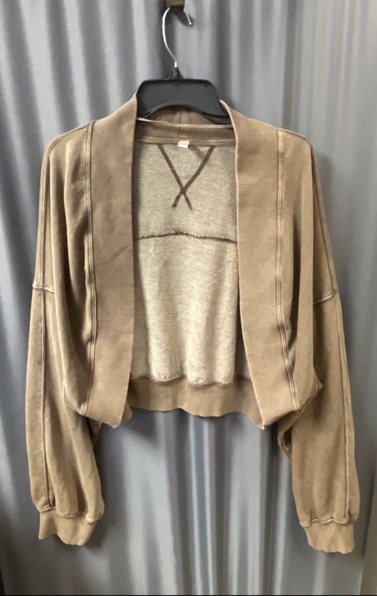 FP Movement Women's Brown Cropped Open Front Sweatshirt Cardigan Sz XL