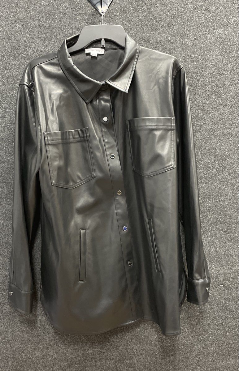 Calvin Klein Women's Black Faux Leather Shirt Jacket Shacket Sz XL