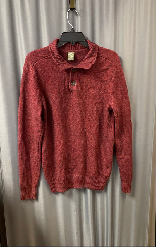 Timberland Men's Burgundy Heathered 1/4 Button Wool Blend Pullover Sweater Sz M