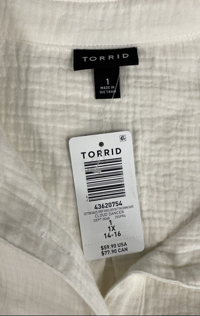 Torrid Women's Cotton Gauze Drop Shoulder Button Up Shirt NWT Sz 1X