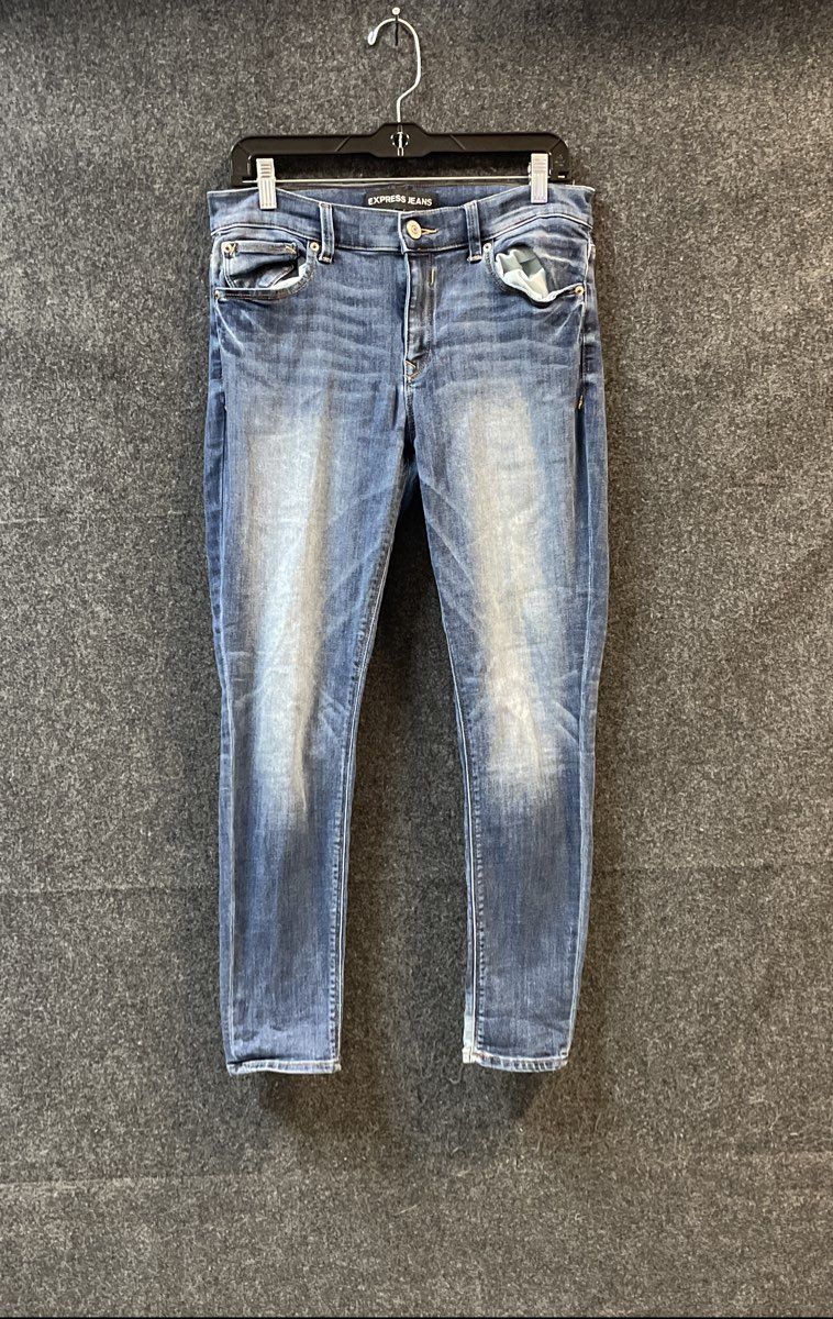 Express Women's Blue Medium Wash Whiskered Skinny Jeans Sz 10S
