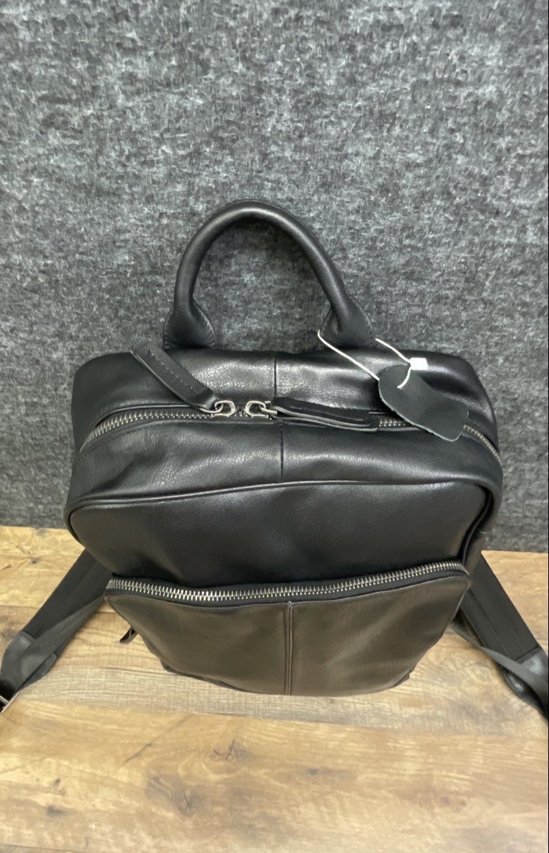 Black Leather Multi-Compartment Commuter Backpack Silver Hardware