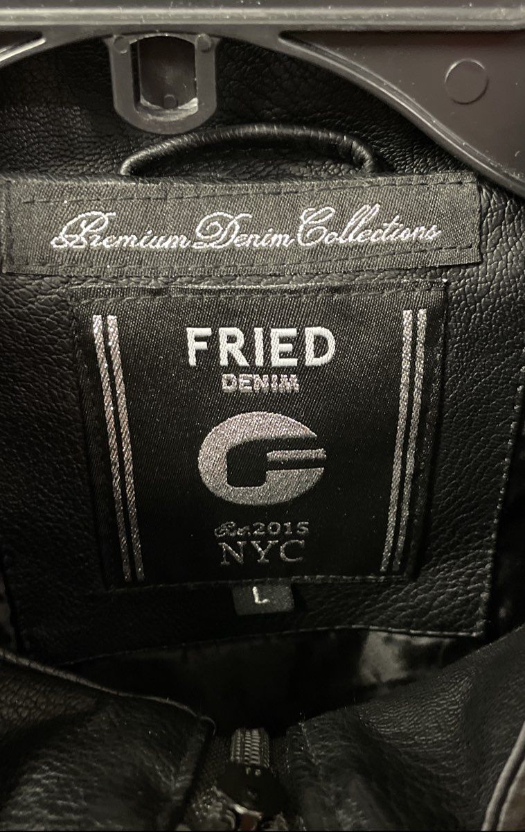Fried Denim Men's Black White Faux Leather Biker Cafe Racer Jacket Size L