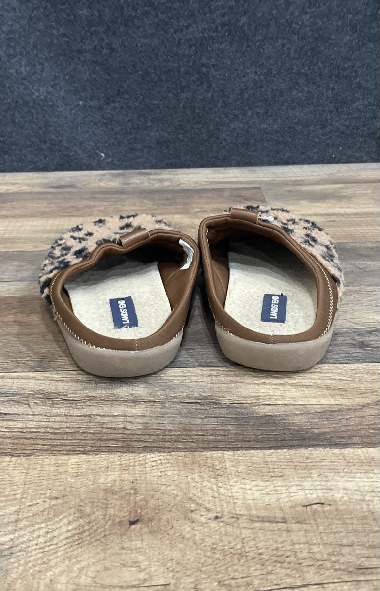 Lands' End Women's Leopard Sherpa Fleece Lined Mule Slippers Size 7B