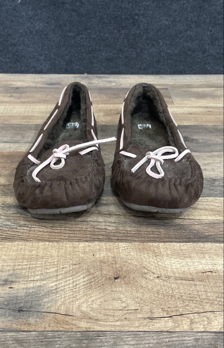 Route 66 Dark Brown Pink Faux Fur Moccasin Slippers Women's Size XL 11-12