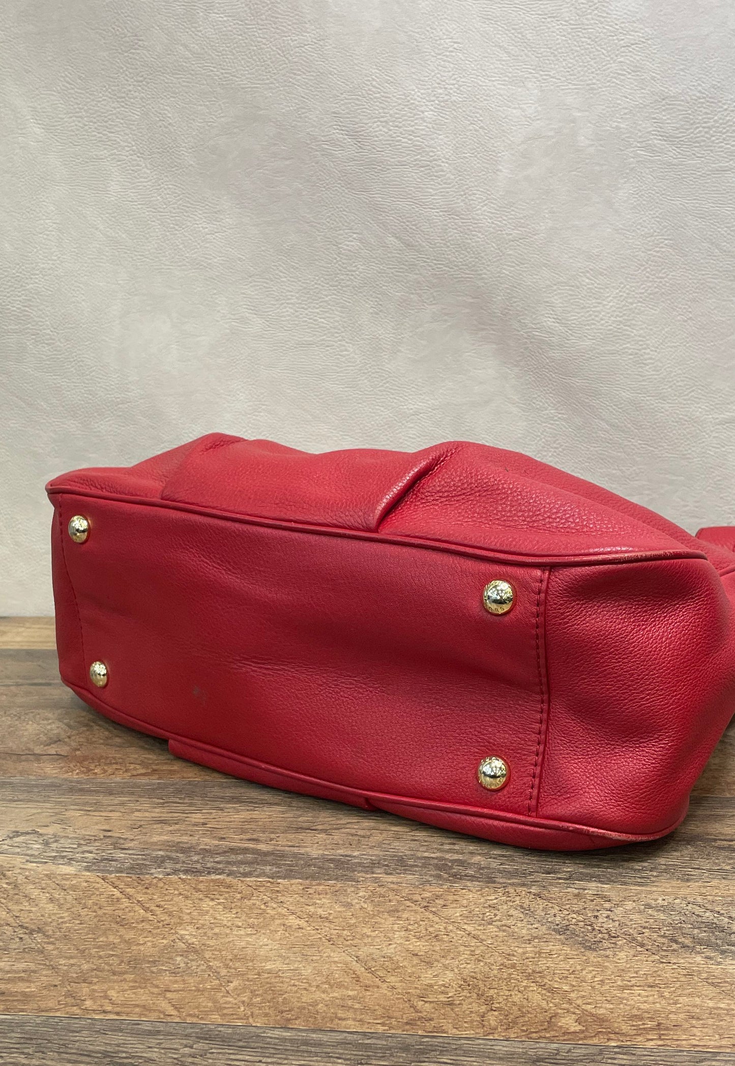 Michael Kors Red Pebbled Leather Fulton Shoulder Bag Gold Hardware