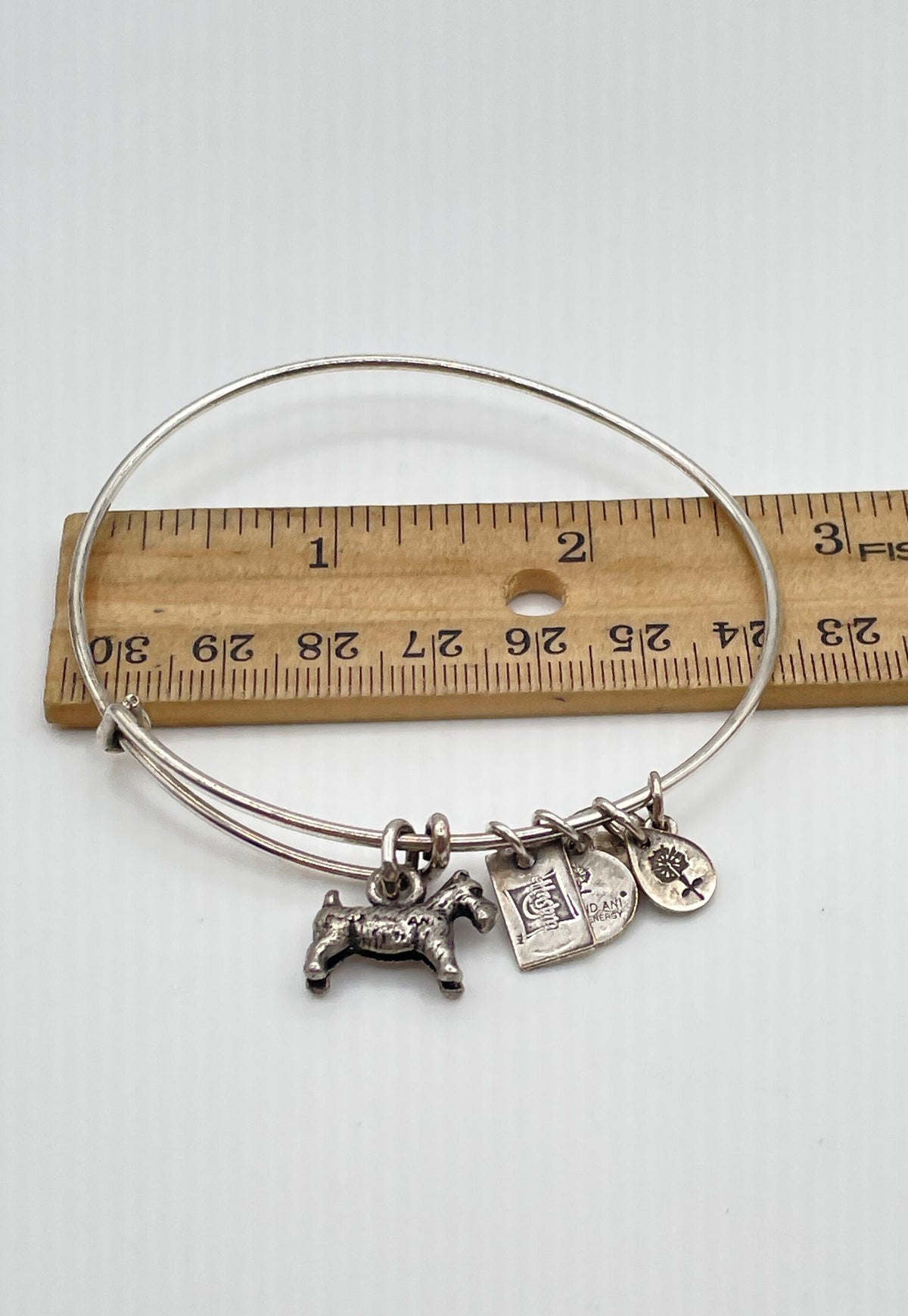 Alex And Ani Silver Tone Mixed Metal Monopoly Dog Charm Bangle Bracelet 9.8g