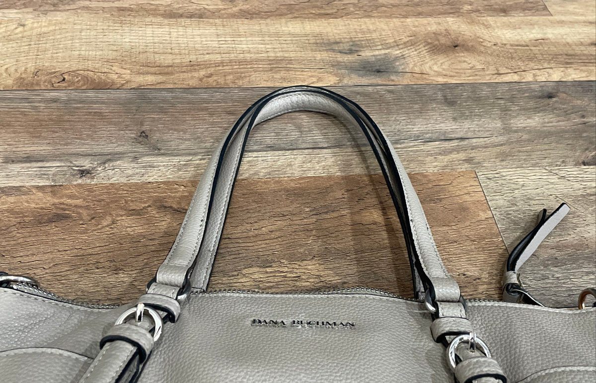 Dana Buchman Grey Pebbled Leather Tote Shoulder Bag Silver Hardware