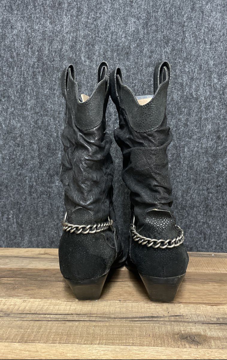 Dingo Fiona Black Leather Slouch Cowboy Western Boots Women's Size 6