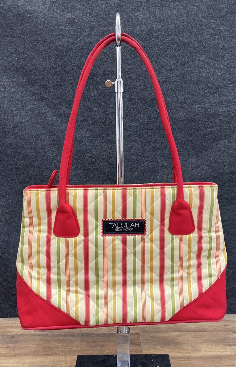 Talulah New York Red Multicolor Striped Quilted Canvas Tote Shoulder Bag Large