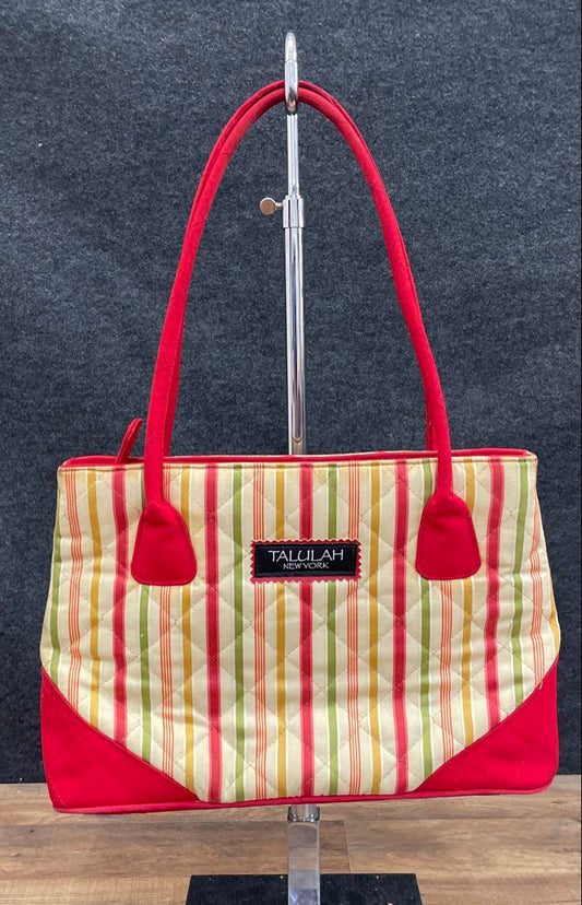 Talulah New York Red Multicolor Striped Quilted Canvas Tote Shoulder Bag Large