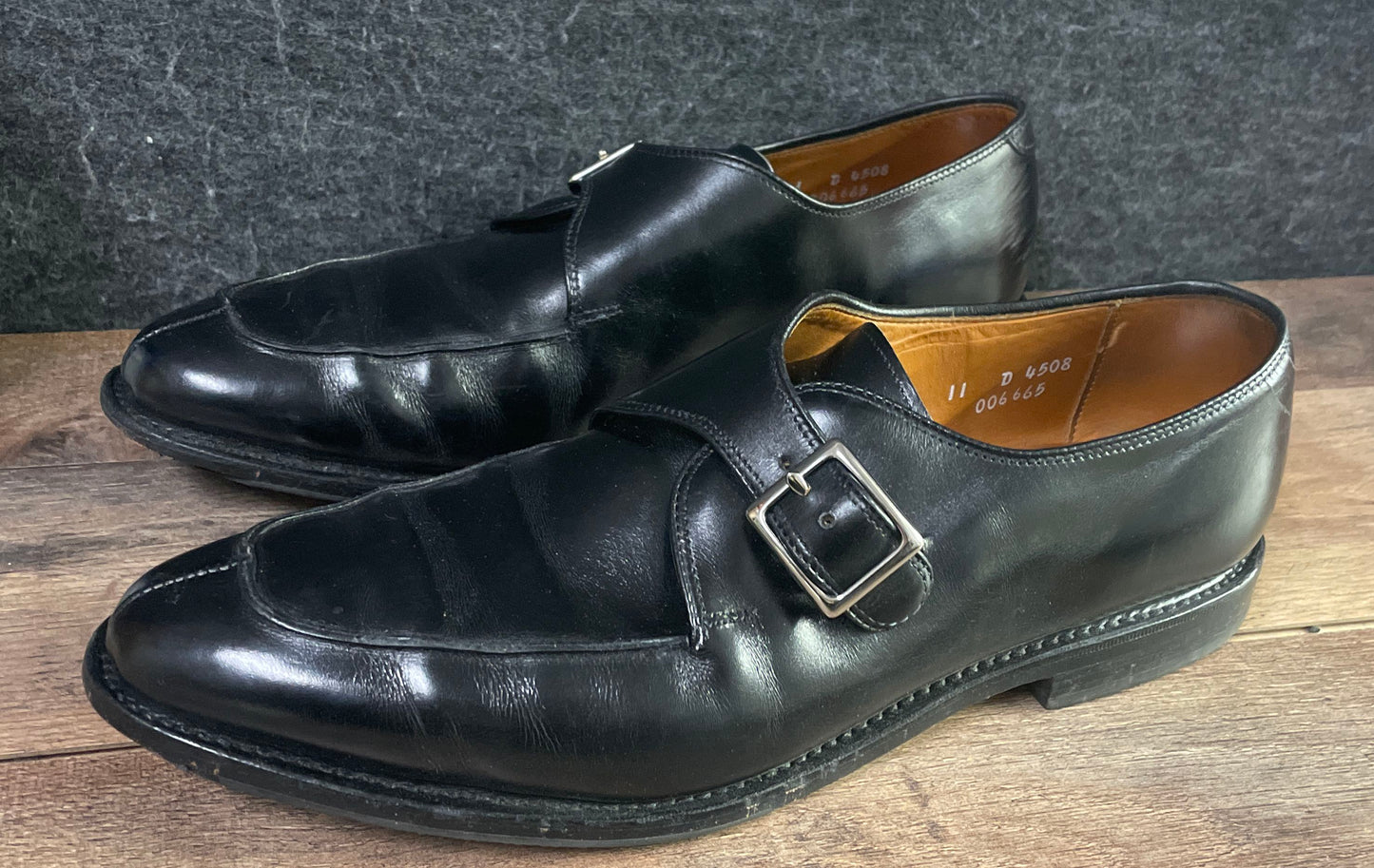 Allen Edmonds Fairfield Black Leather Single Monk Strap Apron Toe Shoes Size 11D