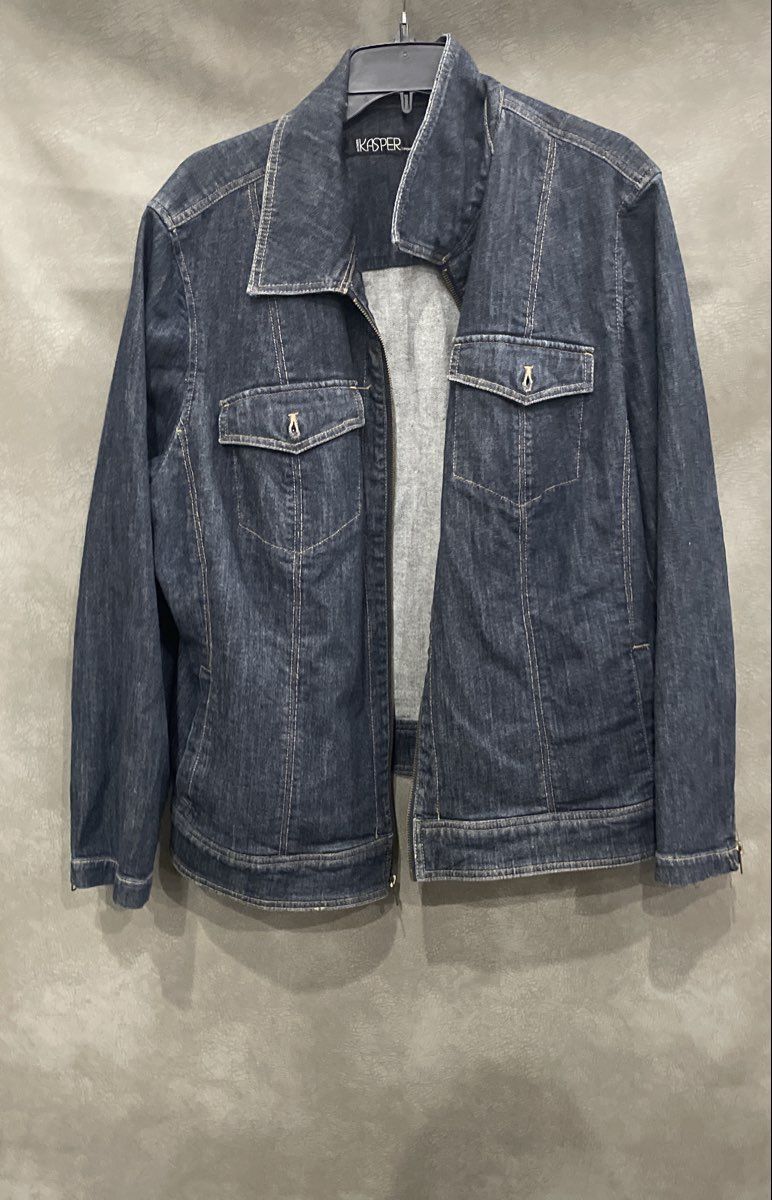 Kasper Sportswear Women's Dark Wash Full Zip Stretch Denim Jacket Zip Cuffs