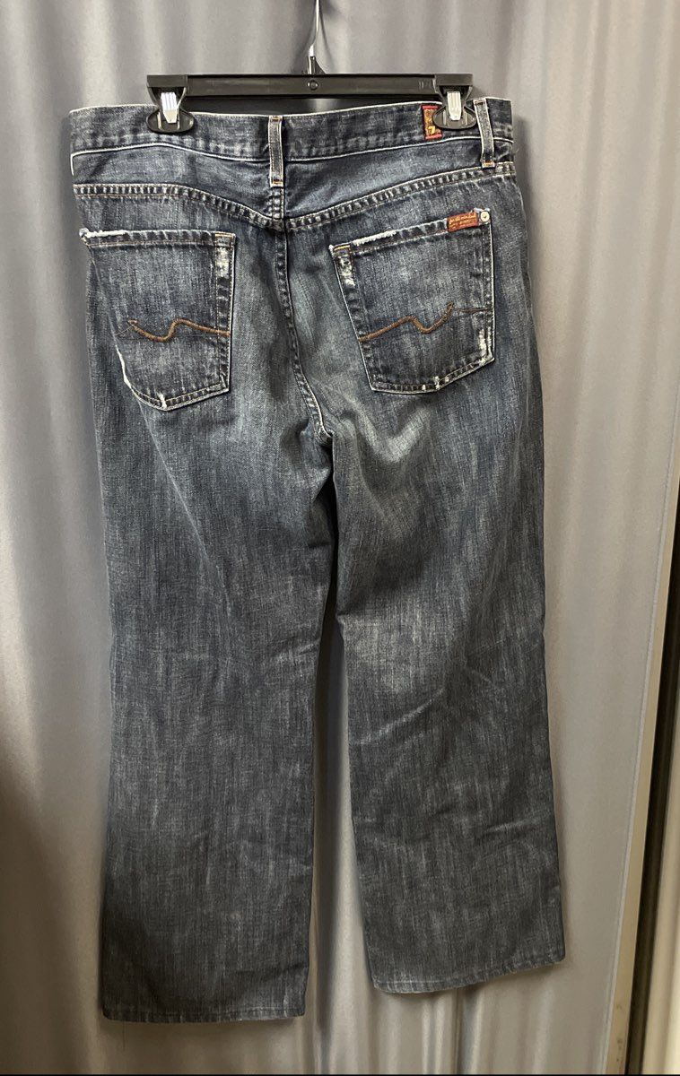 7 For All Mankind Men's Dark Blue Relaxed Fit Distressed Cotton Jeans Sz 33