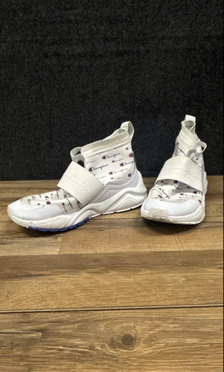 Champion Rally Script White Logo High Top Sock Sneakers Women's Size 8