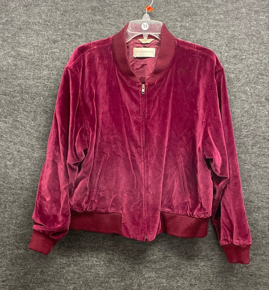 Vintage 90s Liz Claiborne Women's Burgundy Velour Bomber Zip Jacket Sz XS