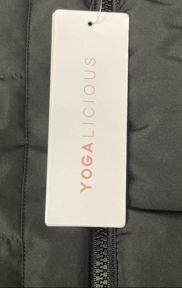 Yogalicious Women's Black Woven Keepin' Cozy Puffer Vest Sherpa Lined NWT Sz L