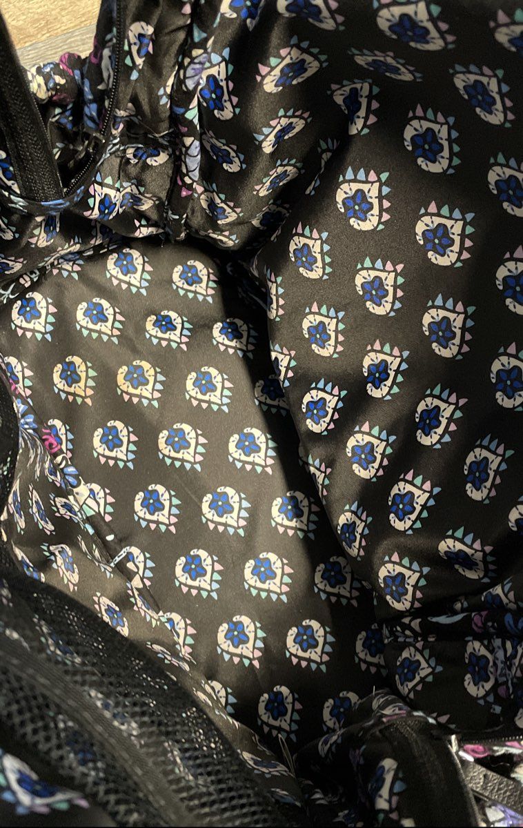 Vera Bradley Black Floral Quilted Cotton Campus Travel Backpack