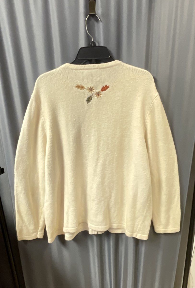 Croft & Barrow Women's Cream Embroidered Autumn Leaves Cardigan Sz 2X