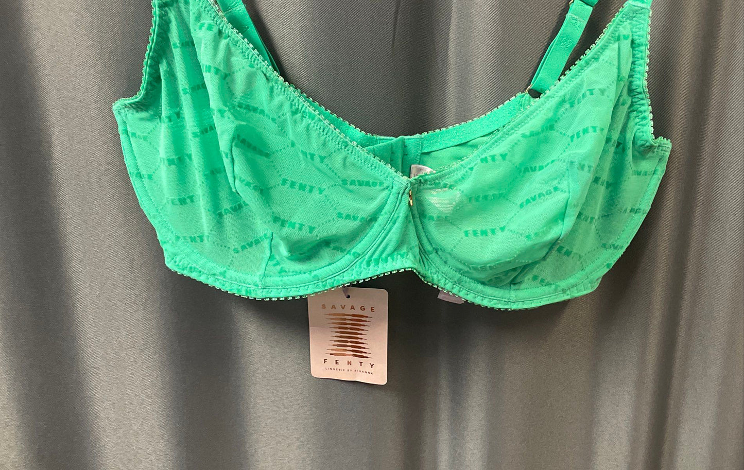 Savage x Fenty Women's Green Logo Mesh Unlined Underwire Bra NWT Sz 36DDD