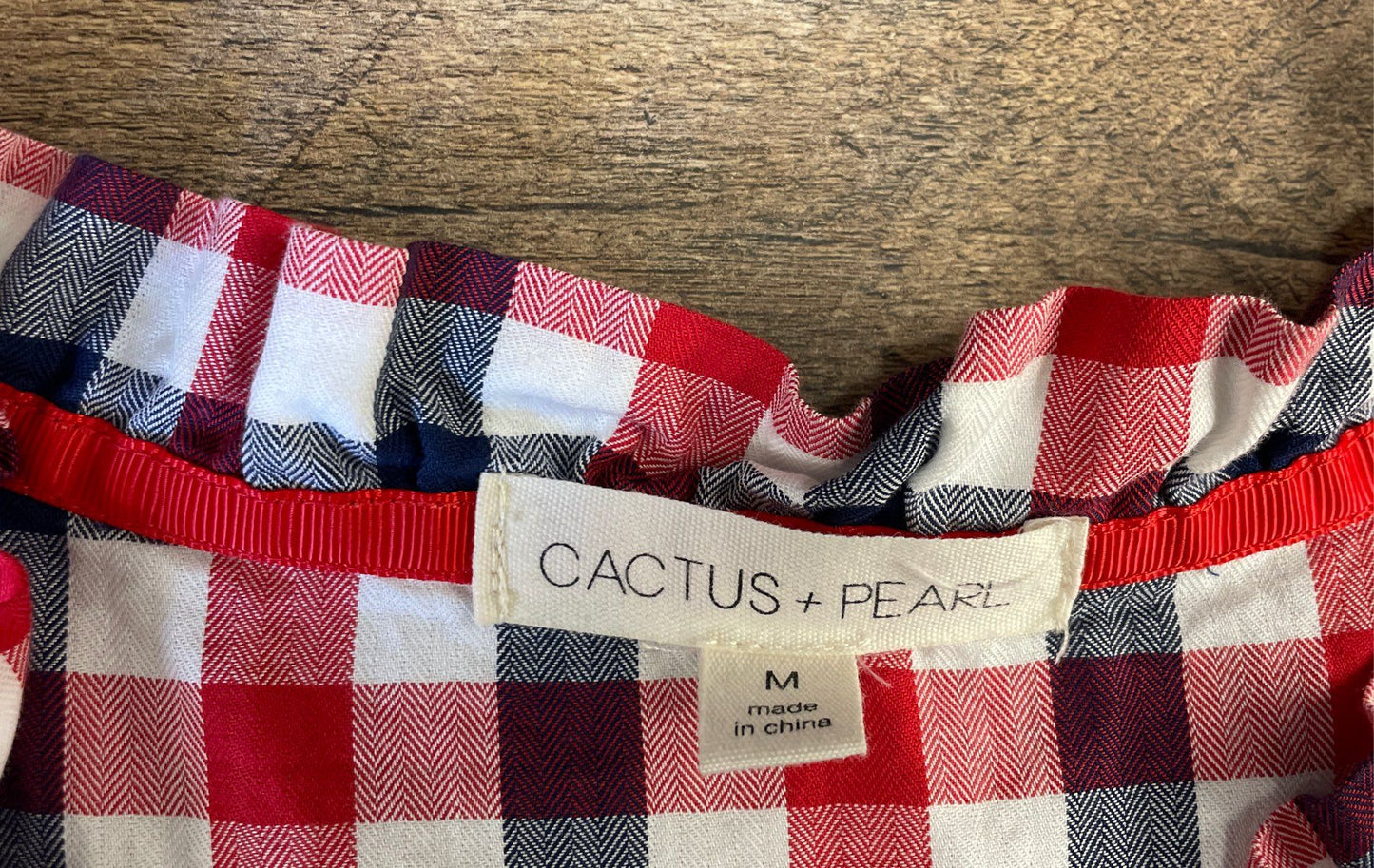 Cactus + Pearl Women's Red Blue White Gingham Plaid Tiered Cotton Dress Sz M