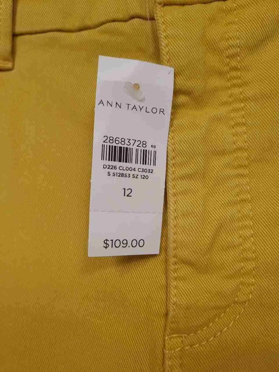 Ann Taylor Women's Yellow The Skinny Mid Rise Raw Hem Jeans Sz 12 NWT