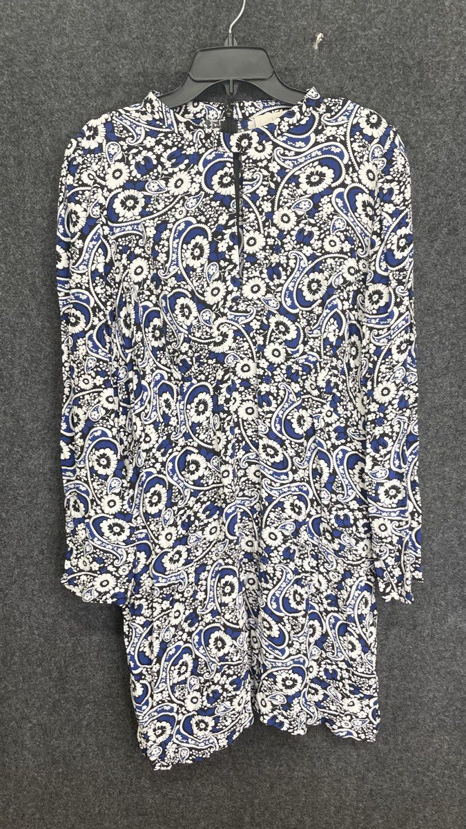 LOFT Women's Blue Black White Paisley Floral Long Sleeve Shift Dress NWT Sz 18