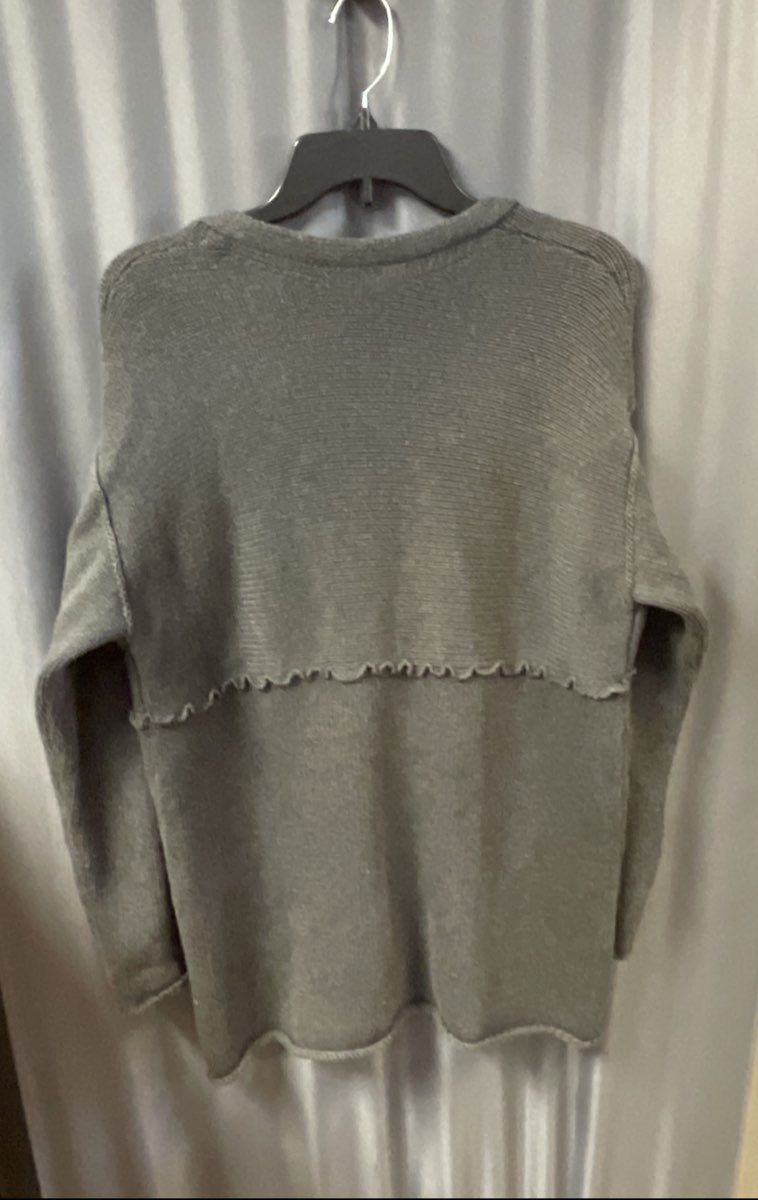J. Jill Women's Gray 100% Cotton Button Front V-Neck Ruffle Cardigan Size L