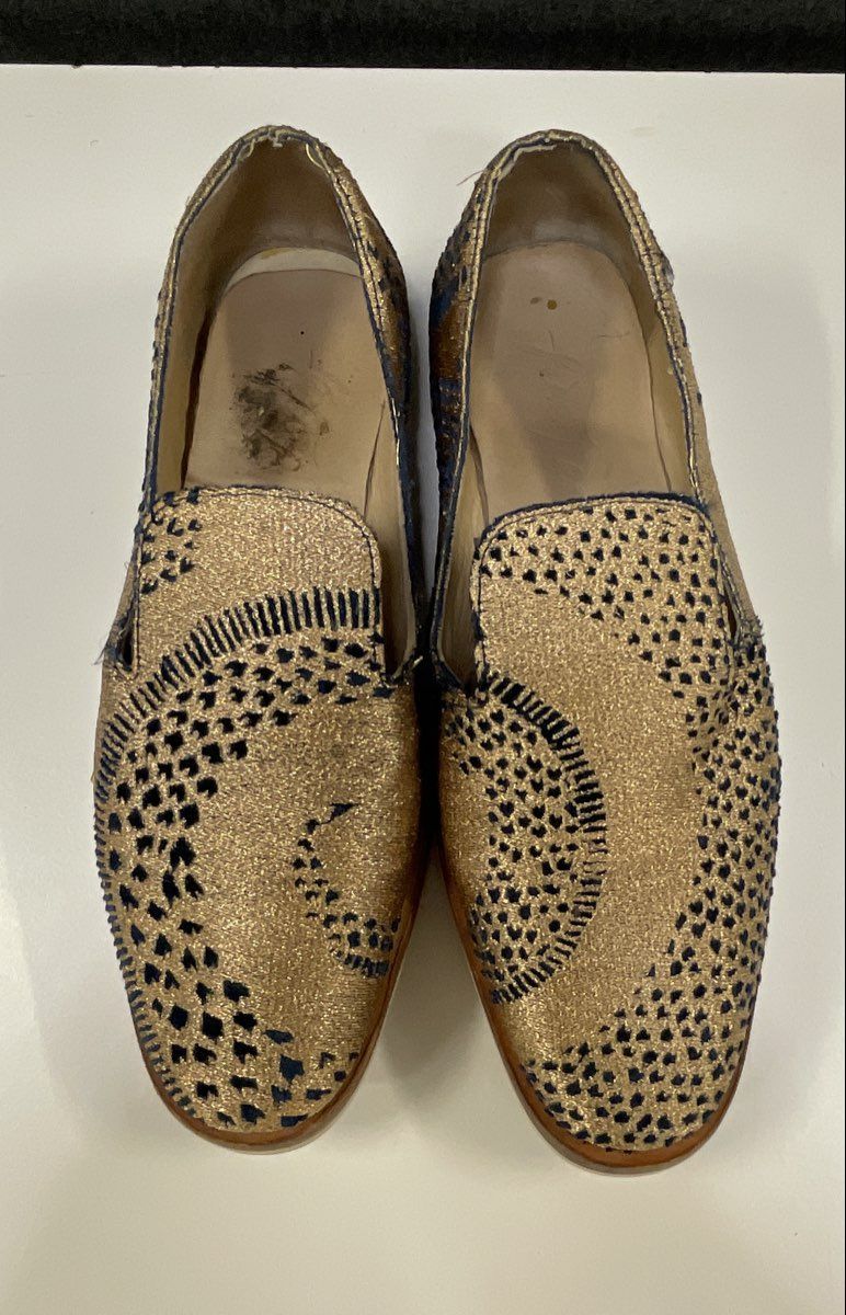 Free People At Once Gold Navy Embroidered Platform Loafer Women's