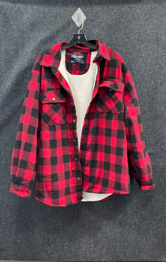 CG Classics Men's Red Black Buffalo Check Plaid Sherpa Lined Shirt Jacket Sz XL