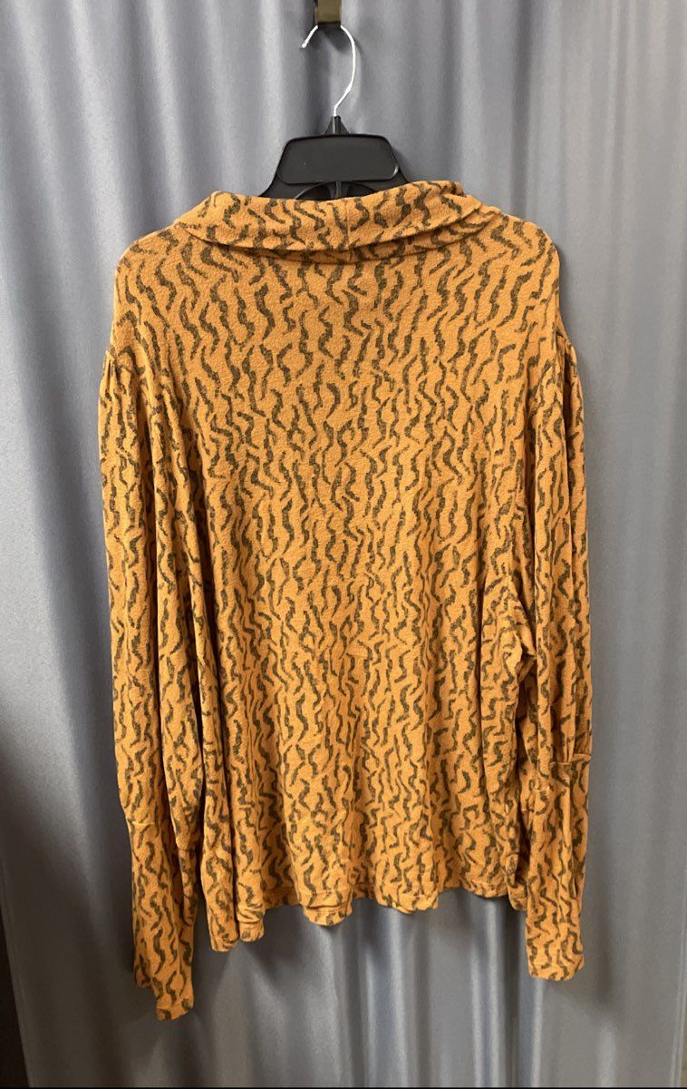 Anthropologie Women's A+ Orange Black Abstract Turtleneck Sweater Sz 3X
