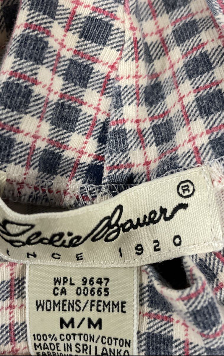Eddie Bauer Women's Mock Neck Long Sleeve Shirt Blue Pink Plaid Vintage 90s Sz M