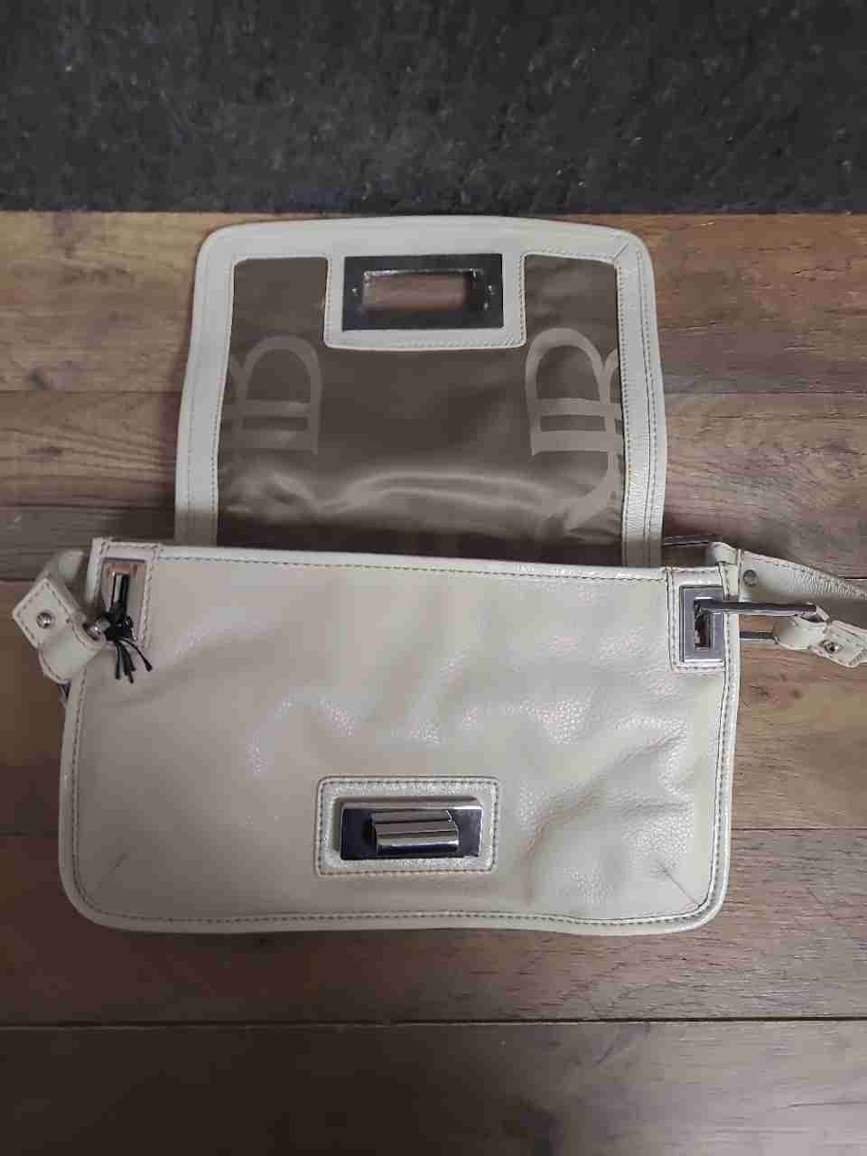 Banana Republic Ivory Leather Flap Crossbody Bag Silver Hardware