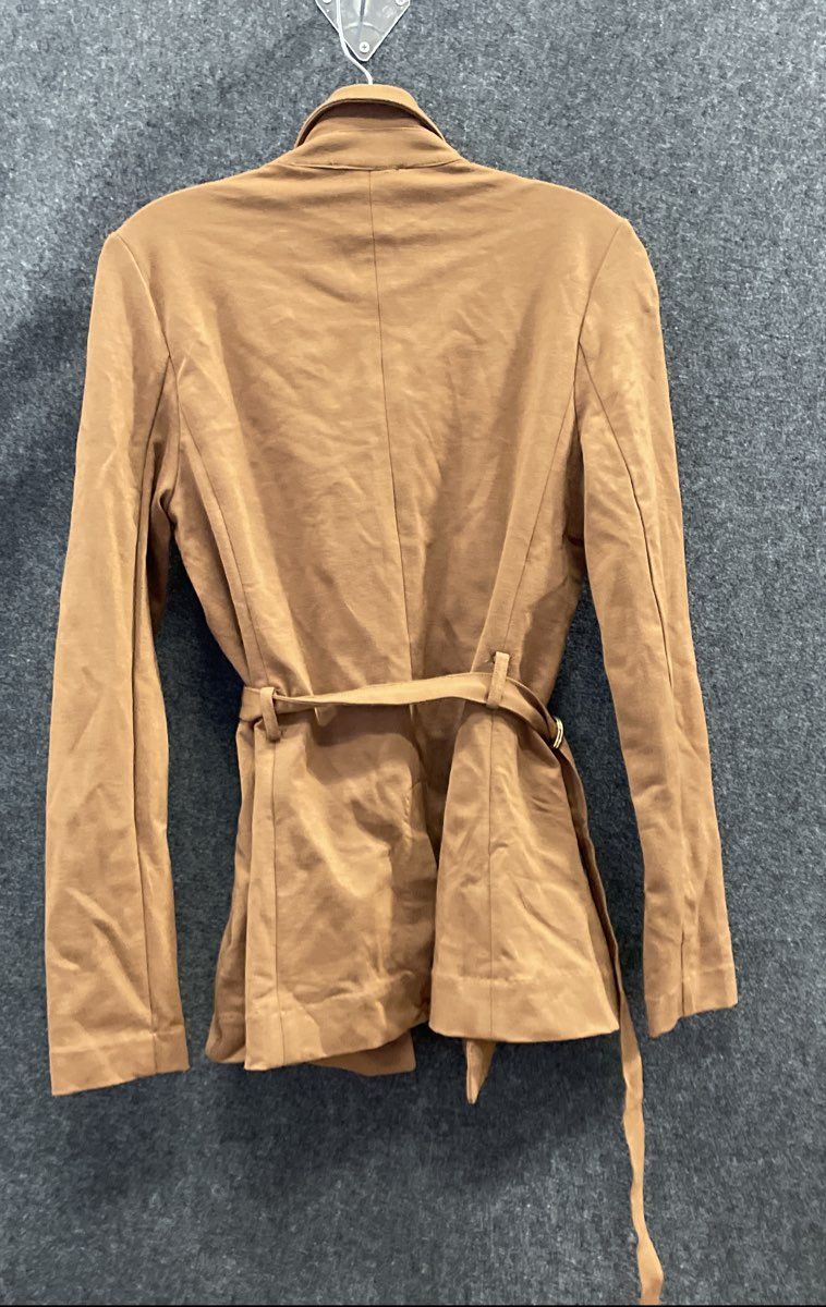Tahari Women's Cognac Brown Belted Open Front Rayon Blend Jacket NWT Sz 4