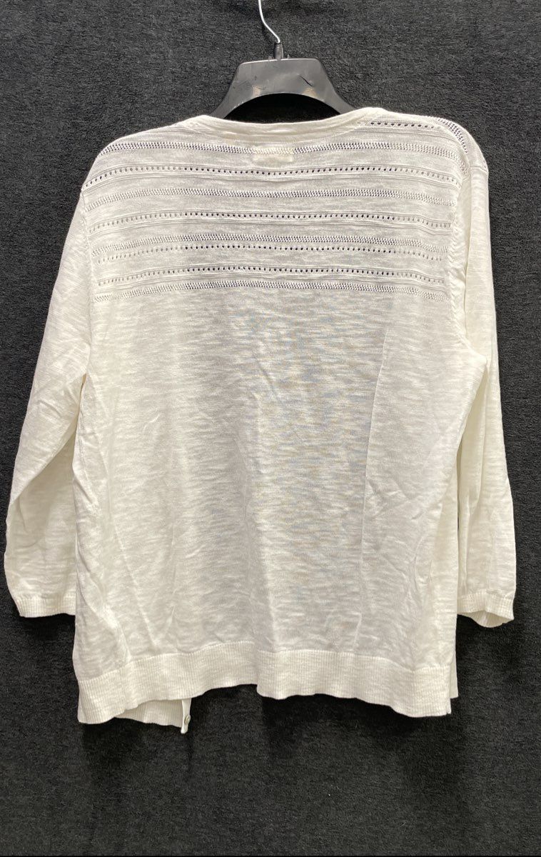 Fat Face Women's White Pointelle Knit Open Front Slub Cardigan Sweater Sz 10
