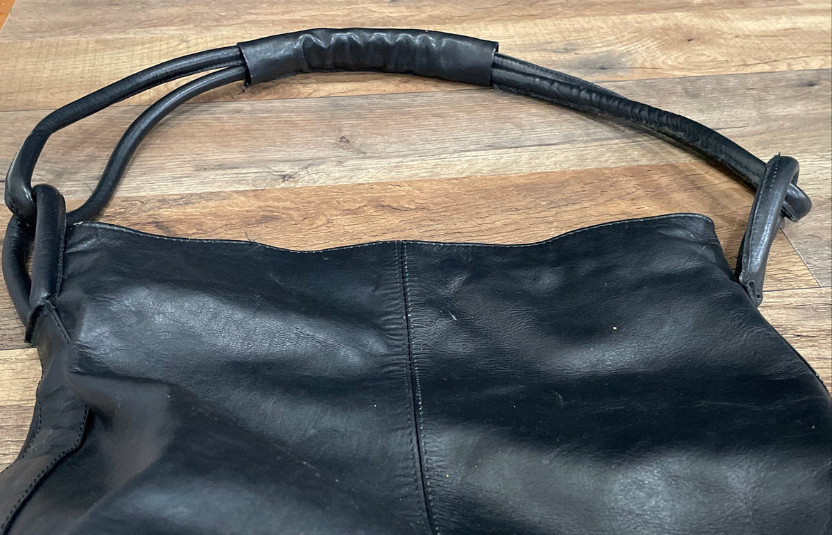 Crab Compass Black Leather Slouchy Hobo Shoulder Bag Map Print Lining