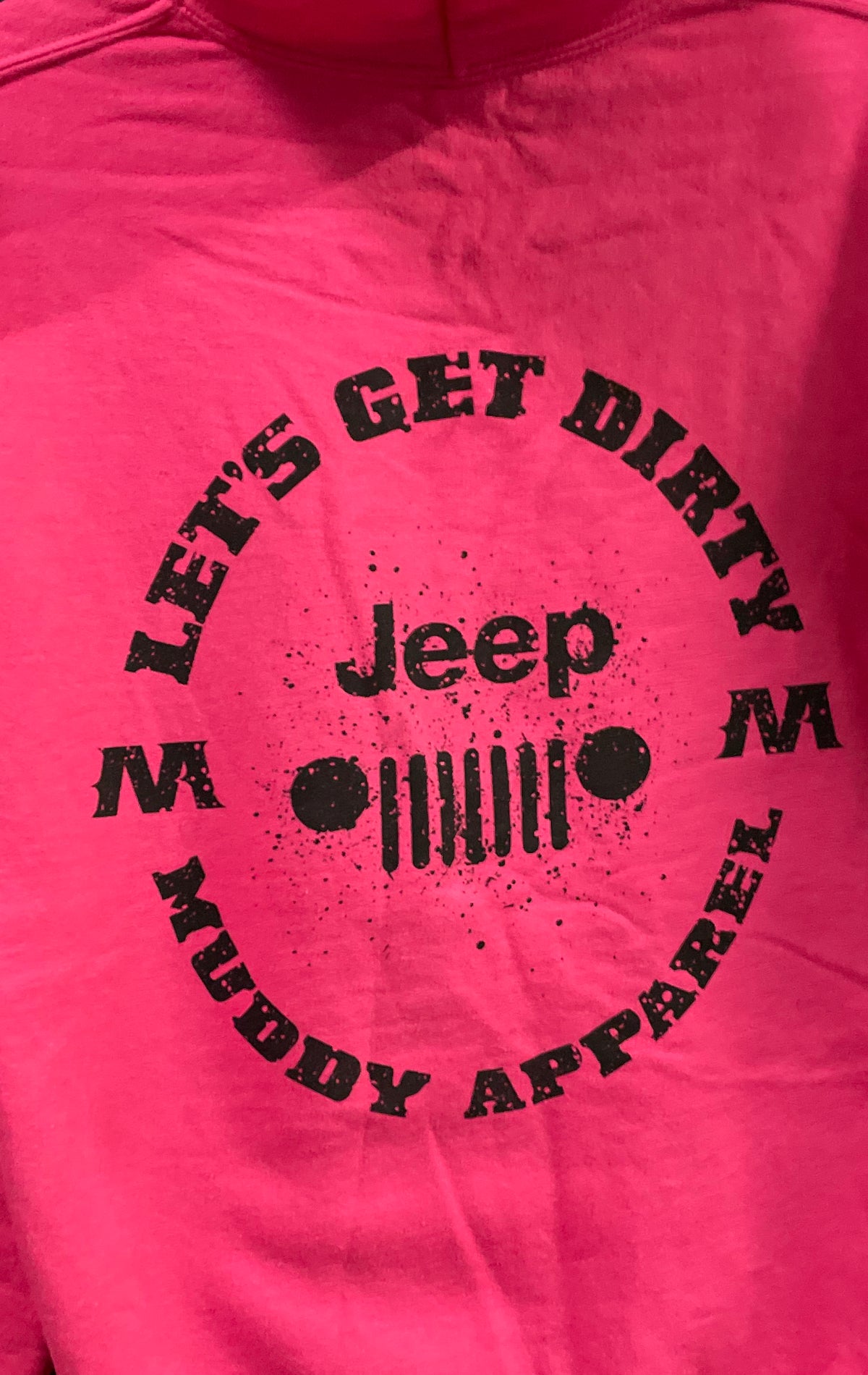 Jeep Women's Pink Let's Get Dirty Muddy Graphic Hoodie Sz M