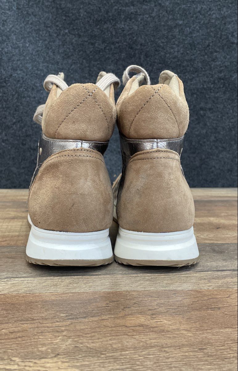 Aldo Women's Brown Suede Champagne Metallic Side Zip High Top Sneakers Size 8