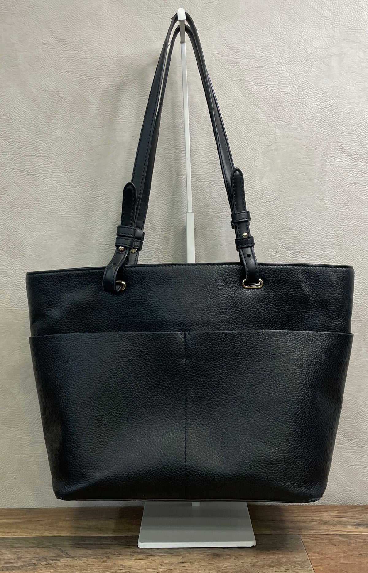 Michael Kors Black Pebbled Leather Charlotte Tote Bag Gold Hardware