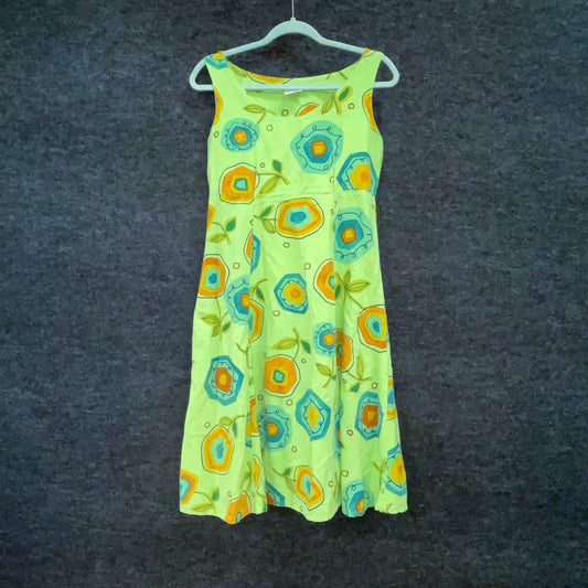 Women's Lime Green Abstract Floral Print Sleeveless A-Line Dress Size M